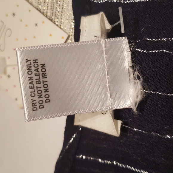 Sienna Sky NEW Blouse Top Back Buttons Metallic Lurex Stripe Dark NAVY Women's - Picture 7 of 16
